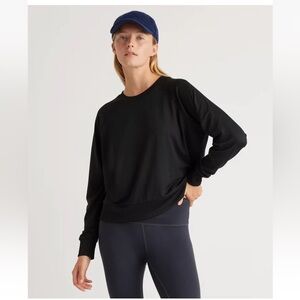 Quince Womens Flowknit Pullover Crew Black Long Sleeve Sweatshirt Top Stretch L